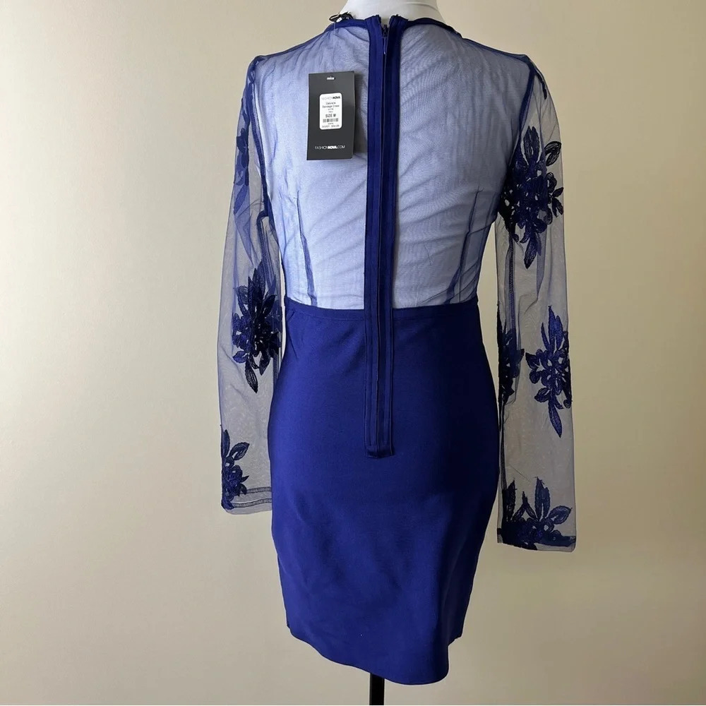 Fashion nova royal blue Gabrielle Deep V Bandage Dress Sheer Bodice Size M - Picture 6 of 15